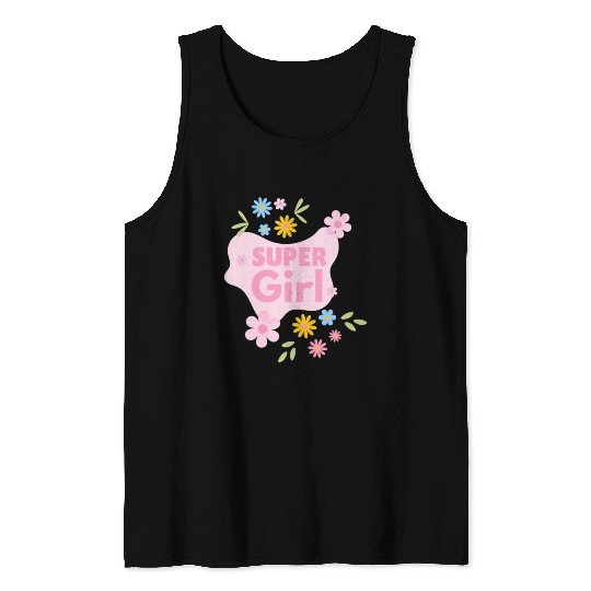 Super Girl Floral Badge Design Tank Tops