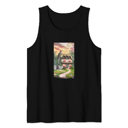 Fairy Tale Cottage in Sunrise Light Tank Tops
