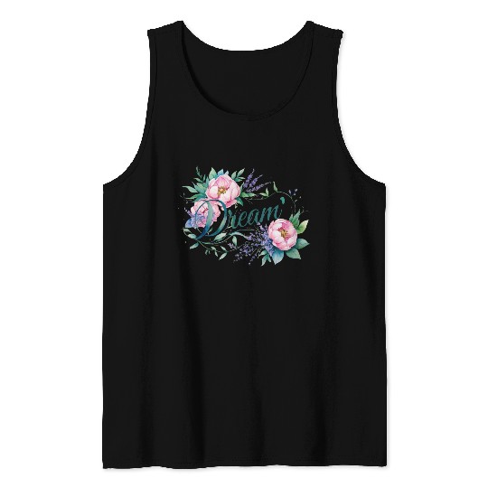 Elegant Floral 'Dream' Typography Design Tank Tops