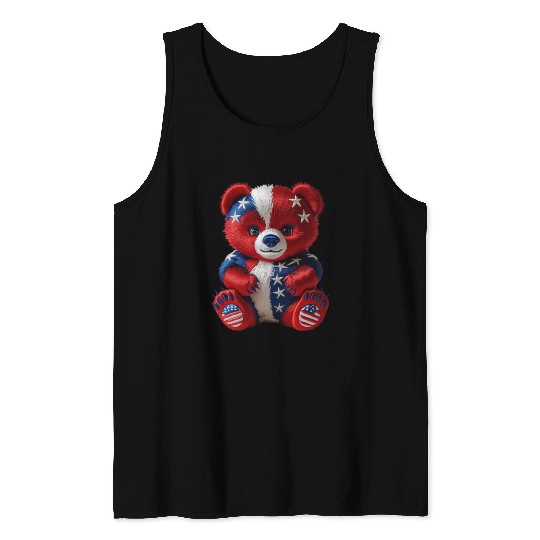 Patriotic Bear in Stars and Stripes Tank Tops