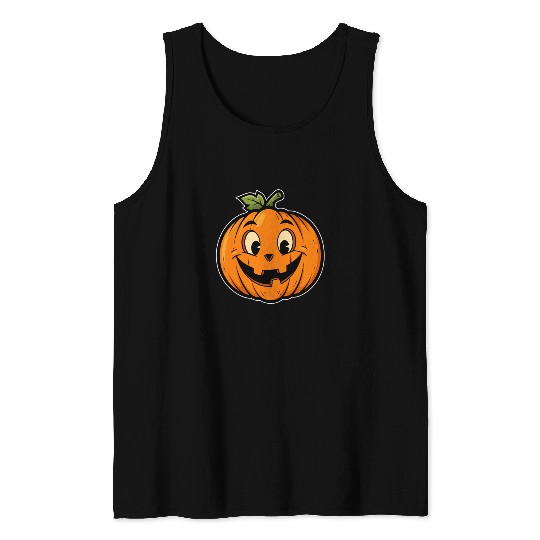 Playful Jack-o'-Lantern Cartoon Design Tank Tops