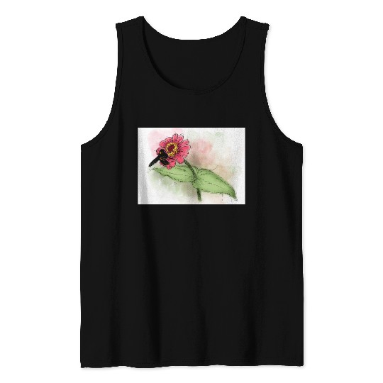 Wildflower and Bumblebee Illustration Tank Tops