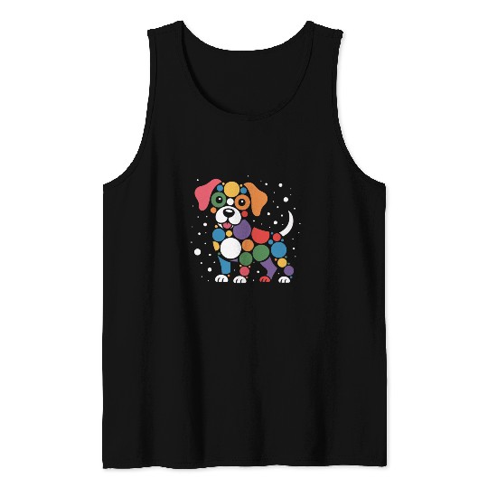 Colorful Dotty Dog Illustration Tank Tops