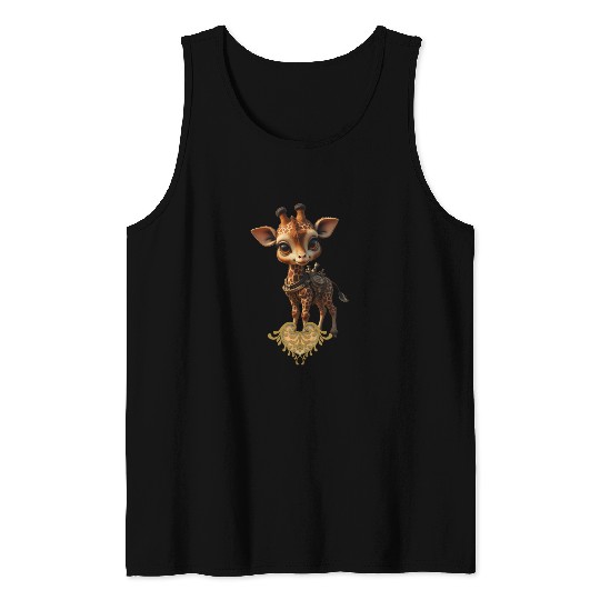 Whimsical Giraffe with Steampunk Accessories Tank Tops