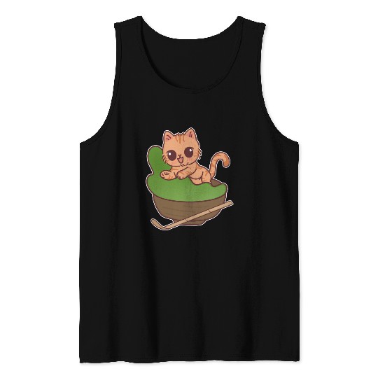 Kawaii Cat in Matcha Tea Bowl Tank Tops