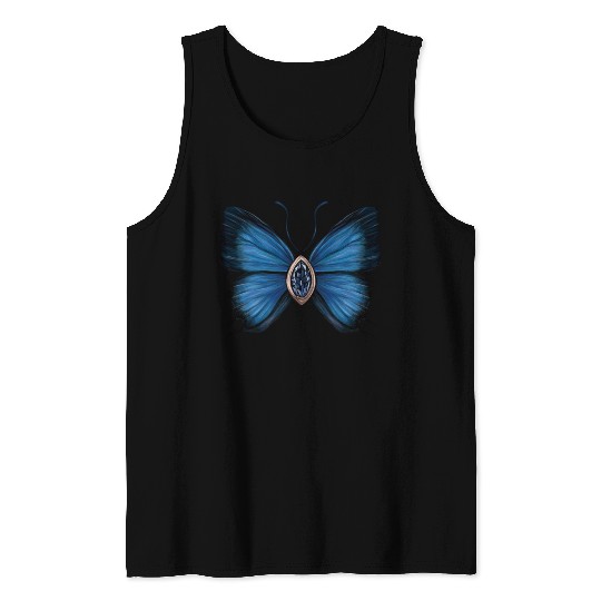 September Sapphire Blue Butterfly Gemstone Design Tank Tops