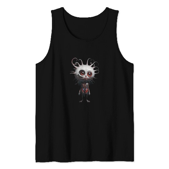 Whimsical Alien Creature Illustration Tank Tops