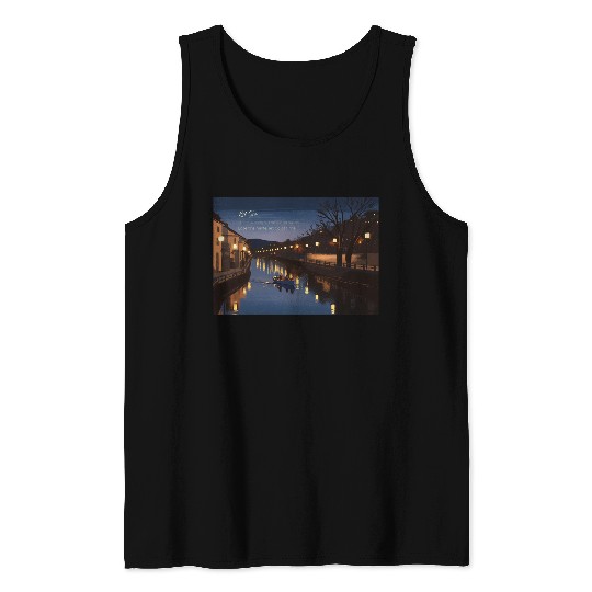 Serene Night Riverside Boat Scene Tank Tops