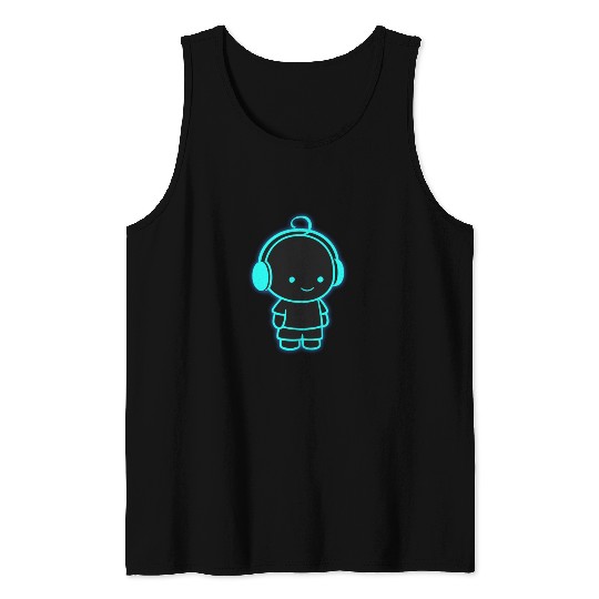 Neon Headphone Character Design Tank Tops