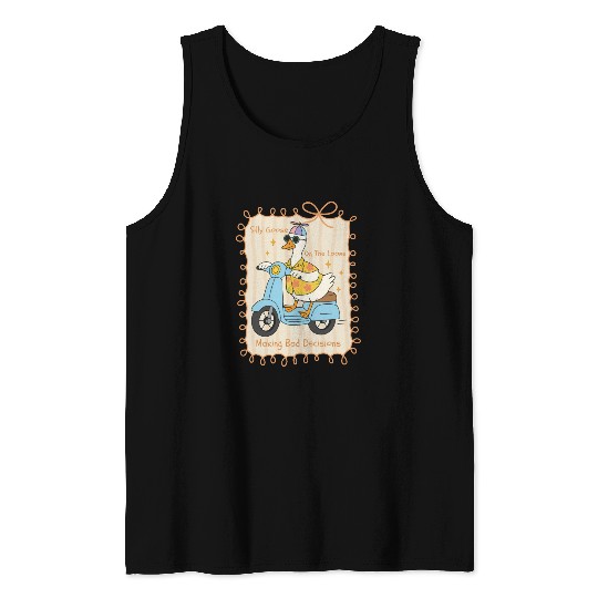 Silly Goose Riding Scooter Design Tank Tops