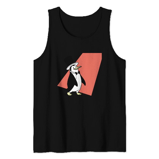 Dapper Penguin in Top Hat and Bowtie Illustration Tank Tops