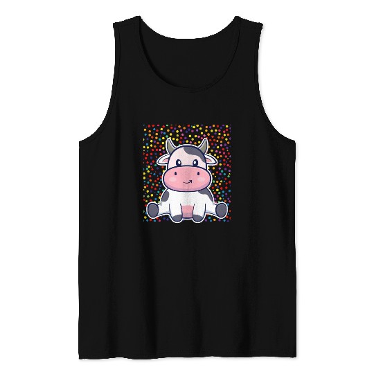 Cute Cartoon Cow with Polka Dots Tank Tops