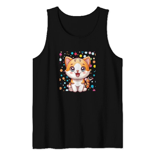 Adorable Cartoon Cute Cat Polka Dots  Tank Tops