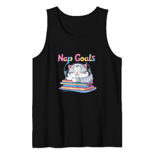 Cute Cat Nap Goals Design Tank Tops