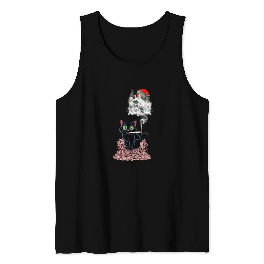 Black Cat Smoking Cigarette Catzilla Tank Tops