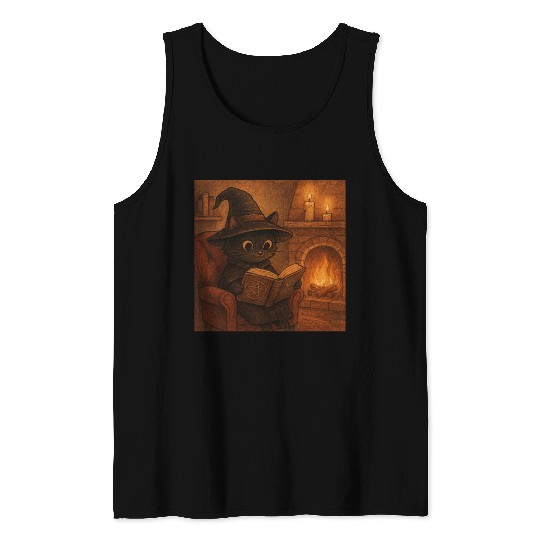 Enchanted Cat Witch by the Fireplace Tank Tops