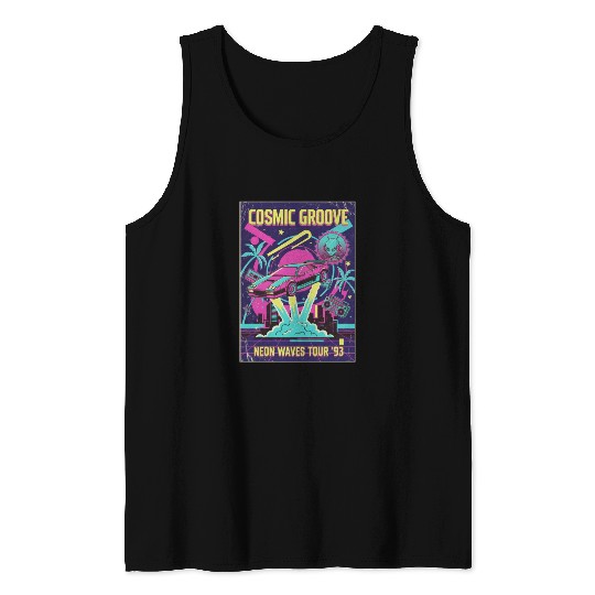 Neon Retro Space Car Tour 93 Tank Tops