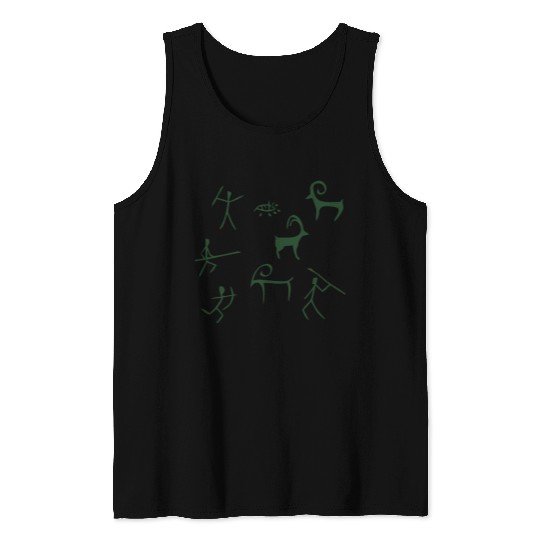 Caveman hunting cave drawings Tank Tops