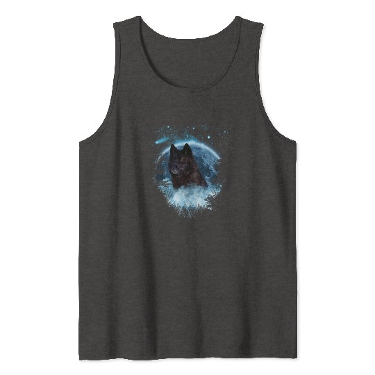 Black Wolf Bl Moon Full Scape Tank Tops