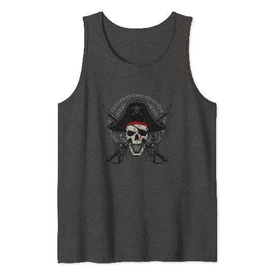Ahoy Buccaneers Avast Ye motif of Pirate Skull Tank Tops