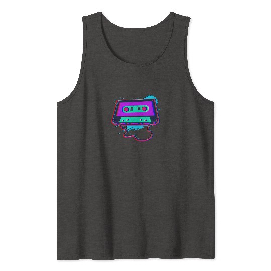 80s Music Cassette Tape : 3D, Neon, 80s songs Tank Tops