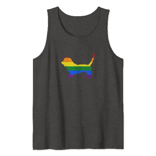 Gay Pride Dog Basset Hound Rainbow Gay Pride Flag Tank Tops
