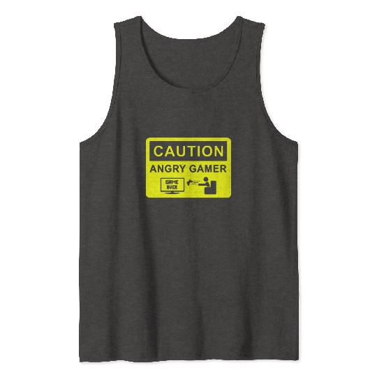 CAUTION ANGRY GAMER MENS FUNNY COD BATTLEFIELD GAM Tank Tops