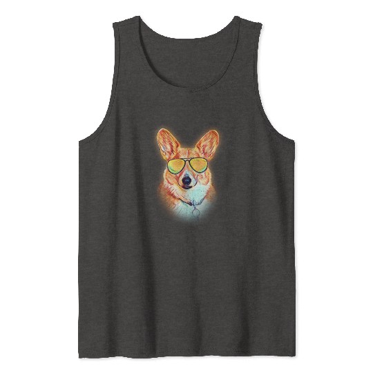 Pembroke Welsh Corgi Colorful Neon Dog Sunglasses Tank Tops