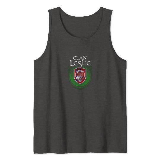 Leslie Surname Scottish Clan Tartan Crest Badge Tank Tops