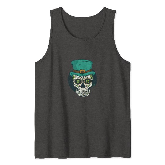 St Patricks Day Shamrock Skull Tank Tops