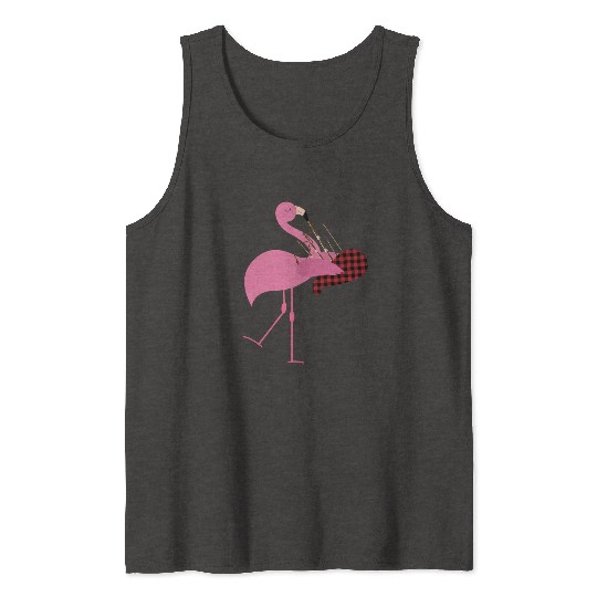 Cute Pink Flamingo Playing Bagpipes Musician Gift Tank Tops