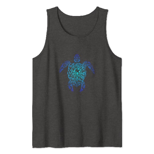 Tribal Sea Turtle Ocean Blue Hawaii Polynesian Tank Tops