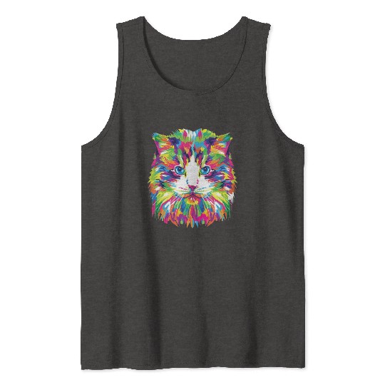 Psychedelic Colorful Cat Abstract Kitten Bright Tank Tops