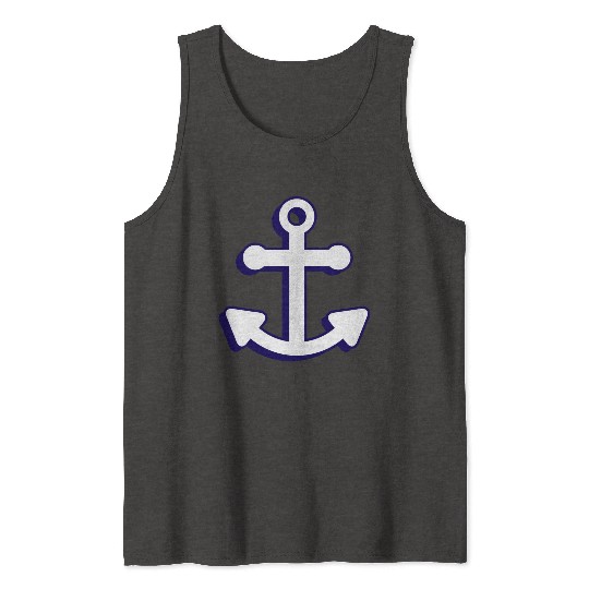 Nautical boat anchor in navy blue and white 3D Tank Tops