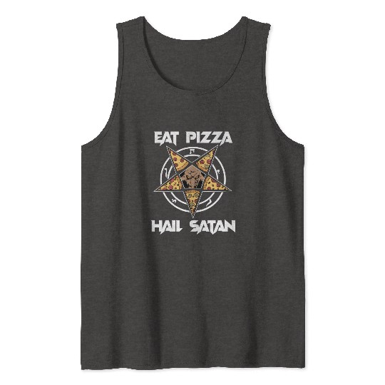 Baphomet Pentagram Lucifer Eat Pizza Hail Satan Tank Tops