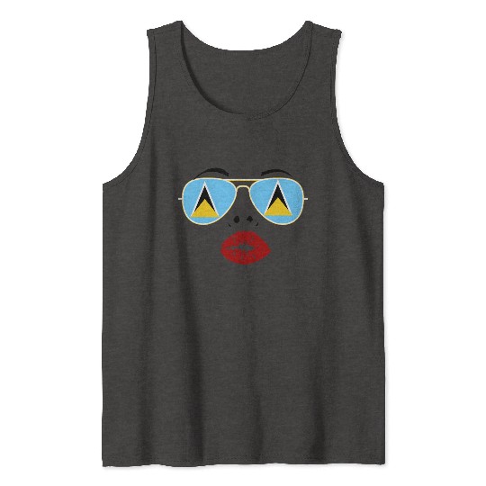 Saint Lucia Flag St Lucia Sunglasses Lips Kiss Tank Tops