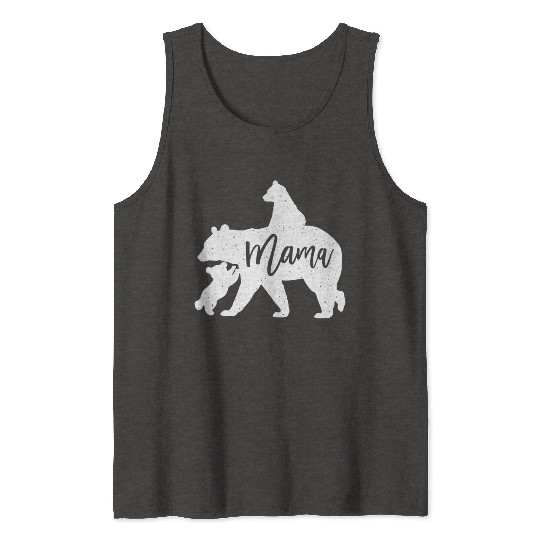 Mama Bear 2 Baby Bear Cubs Playing Riding on Back Tank Tops