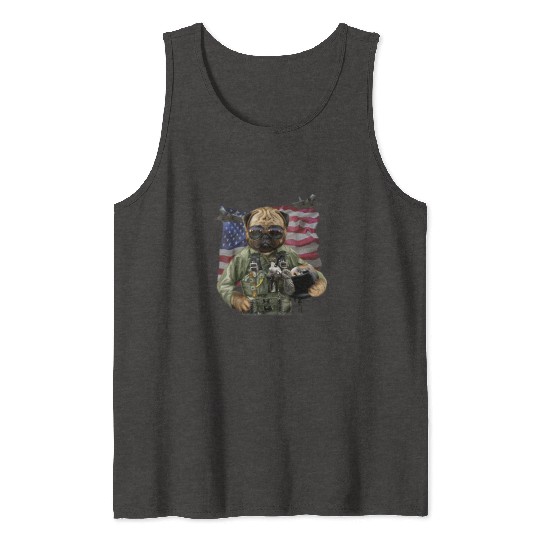 Patriot Pug in USA Fighter Pilot Suit America Dog Tank Tops