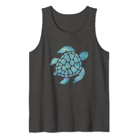 Sea Turtle Watercolor Blue Tank Tops