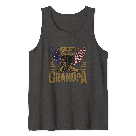 U.S Army Proud Grandpa With American Flag Veteran Tank Tops