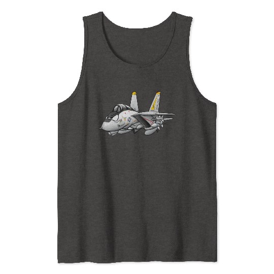 F-14 Tomcat Military Fighter Jet Aircraft Cartoon Tank Tops