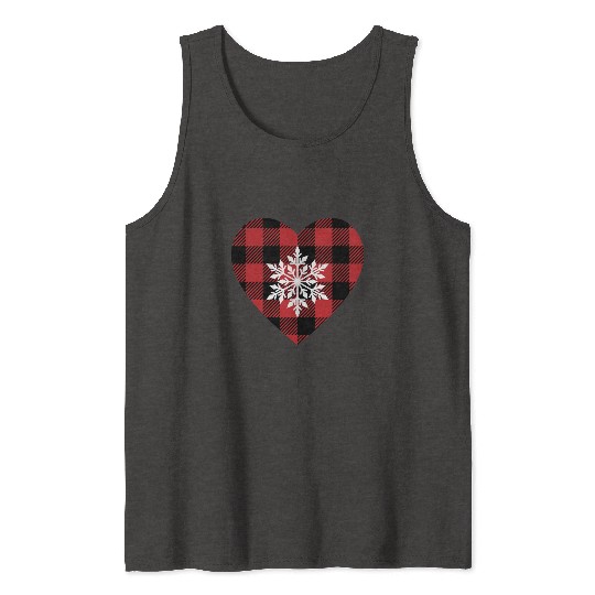 Buffalo Plaid snowflake heart Tank Tops
