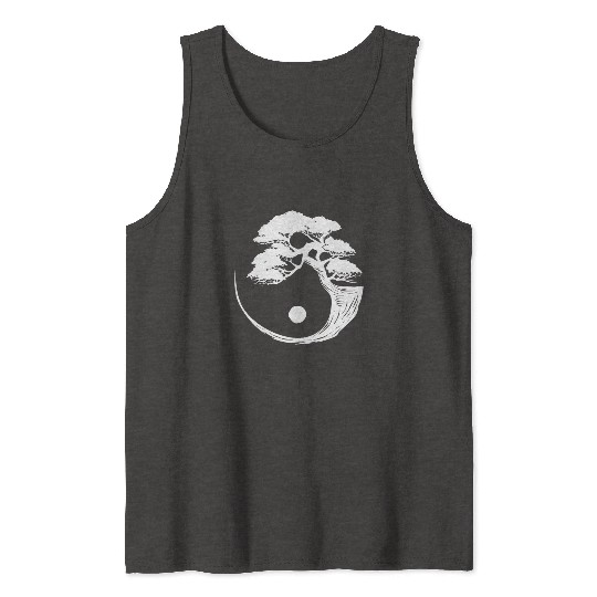 Bonsai Tree Black White Yin Yang Zen Buddhist Tank Tops