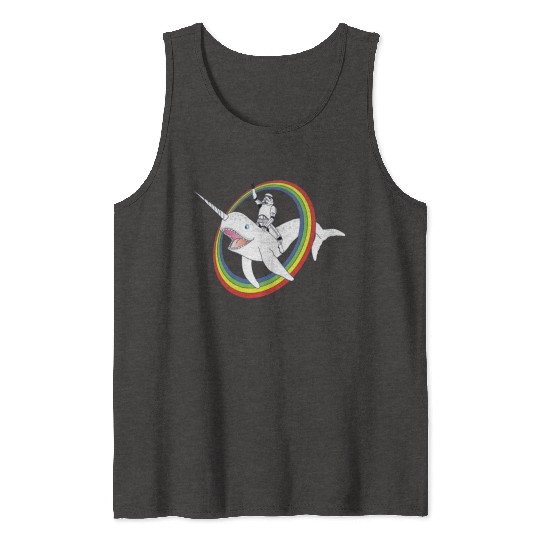 Spaceman riding narwhal through rainbow Tank Tops