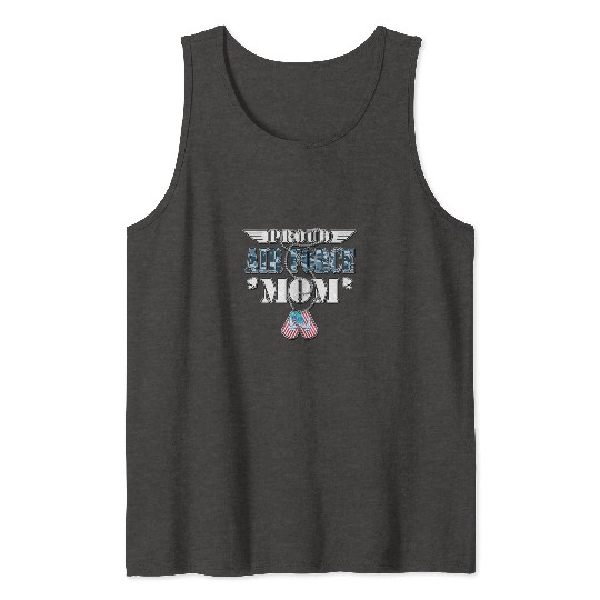 Proud Air Force Mom Us Flag Dog Tags Wings Militar Tank Tops