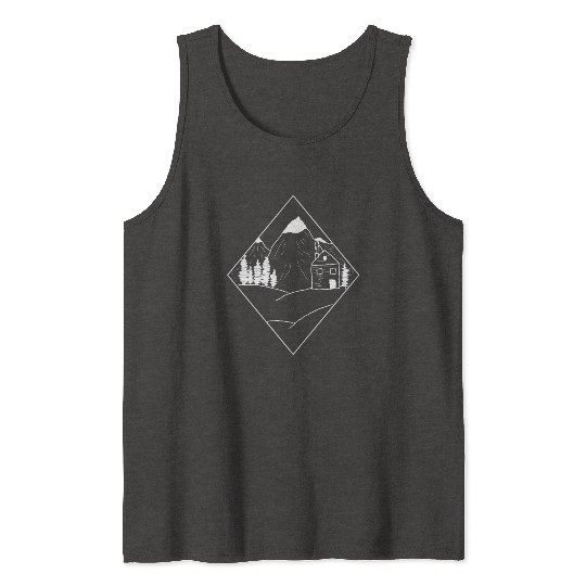 landscape: mountains, cabin and trees, lifestyle Tank Tops