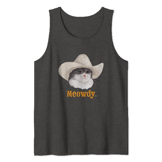 Meowdy Sad Cat Wearing a Cowboy Hat Meme Tank Tops