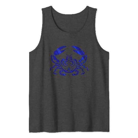 Blue Foil Crab, Tribal Art Style Tank Tops