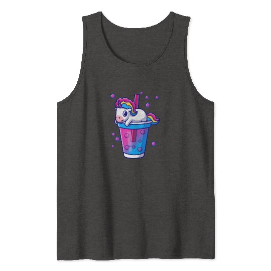 Boba Tea Bubble Tea Cute Kawaii Unicorn Bisexual Tank Tops