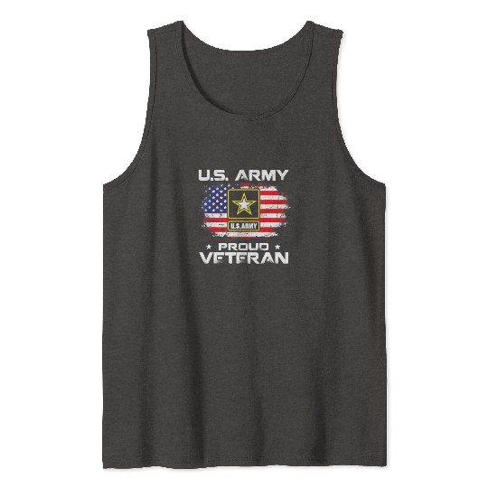 US Army Proud Veteran With American Flag Gift Tank Tops